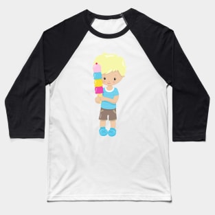 Boy With Ice Cream, Blond Hair, Ice Cream Cone Baseball T-Shirt